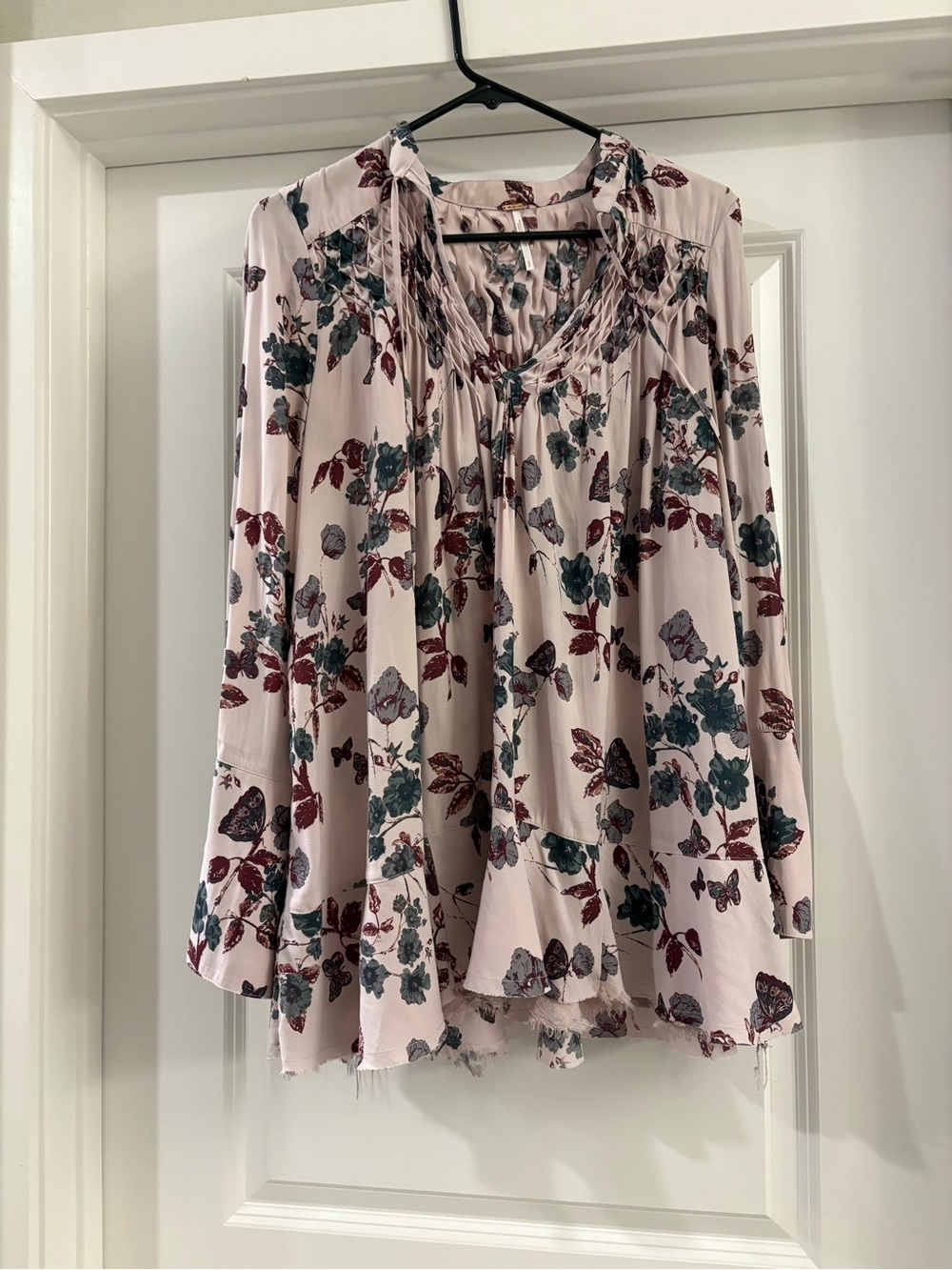 Free People Dusty Purple Floral Tie-Front Peasant Blouse